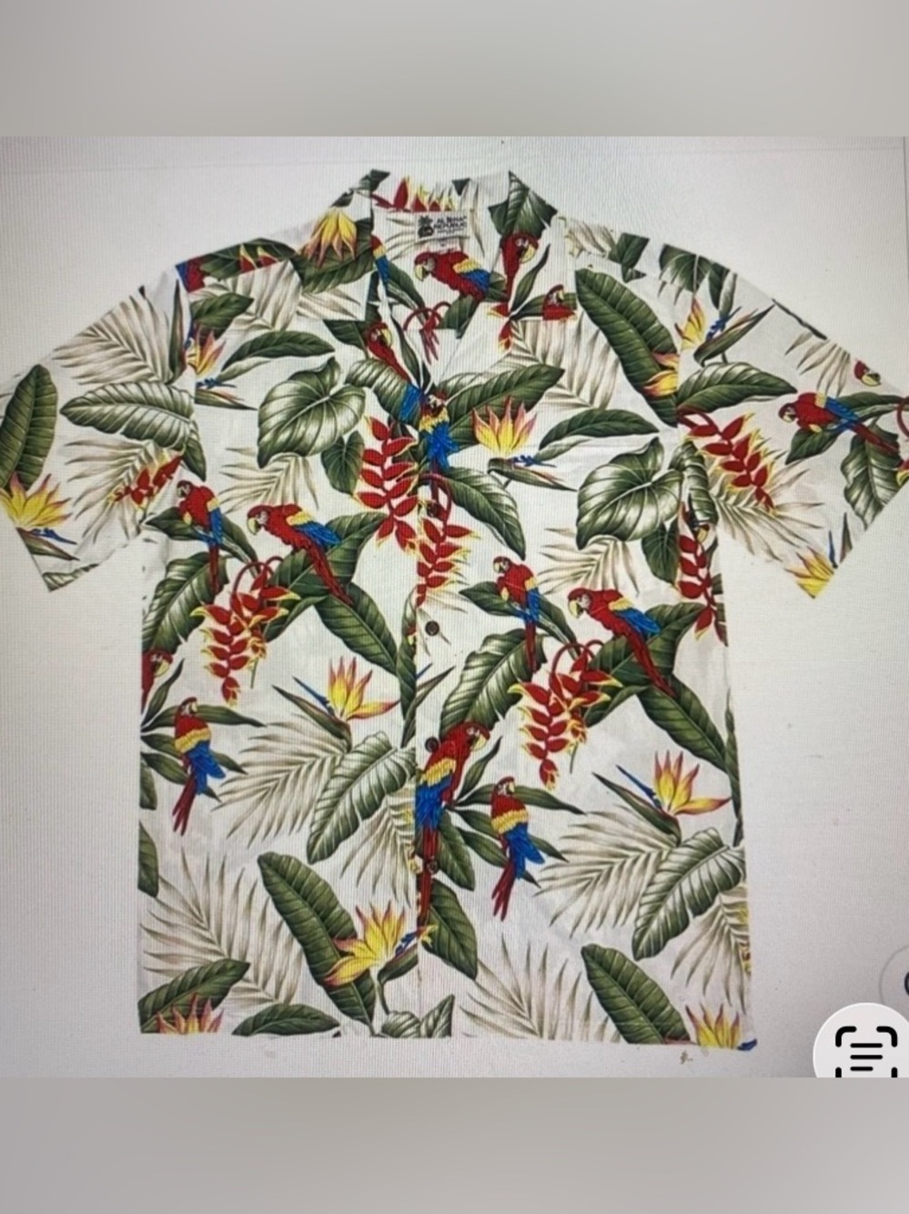 ALOHA REPUBLIC JUNGLE MACAWS WHITE HAWAIIAN SHIRT